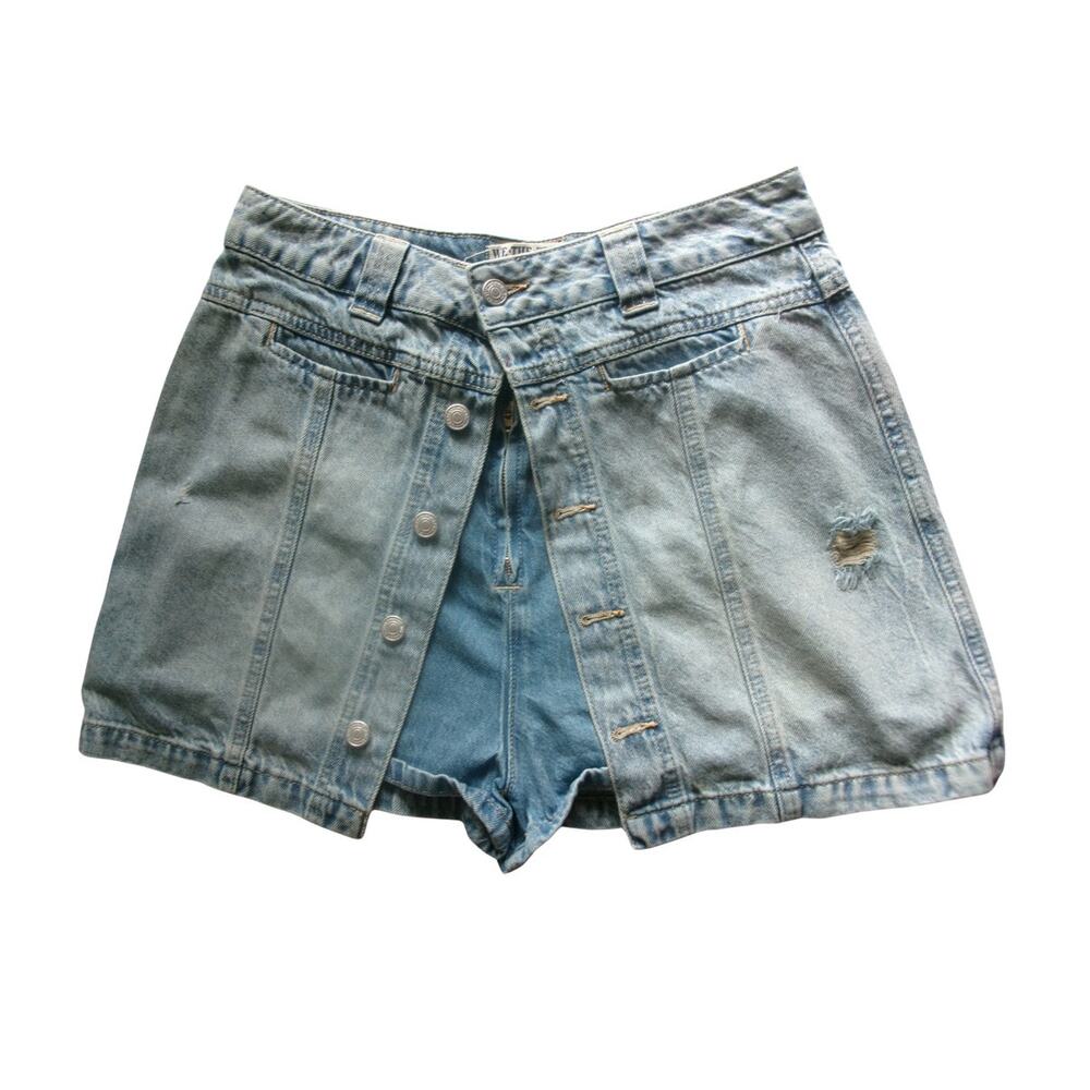 We The Free Free People Denim Skort Women's 30 Button Front Distressed Blue